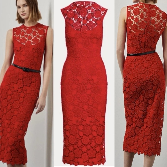 Ralph Lauren Collection Purple Label Embroidered Lace Crochet Red Midi Dress 2 - Picture 1 of 14